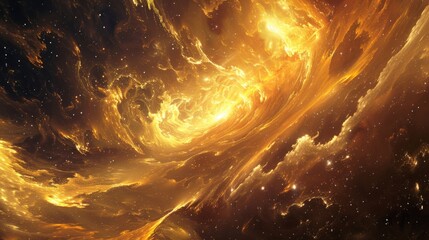 Poster - A mesmerizing depiction of a swirling galaxy with vivid orange and gold hues, capturing the essence of cosmic beauty