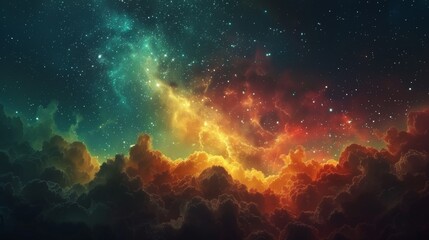 Poster - An artistically vibrant portrayal of cosmic clouds intertwined with a star-strewn sky representing the beauty of the universe