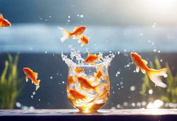 'jump goldfish animal laptop remote isolated jumping showing window display white liquid flying escape out liquid-crystal technology computer monitor humor cutting gold motion splashing water'