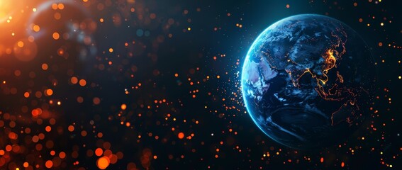 Wall Mural - world globe with bokeh effect and dark background. view on planet earth from space.