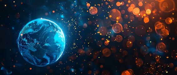 Wall Mural - world globe with bokeh effect and dark background. view on planet earth from space.