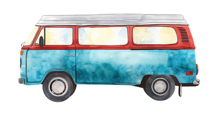 retro mini van watercolor digital painting good quality