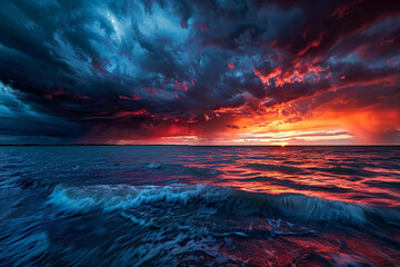 Wall Mural - Vibrant hues of a stormy sunset casting an eerie glow across the sky.