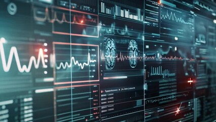 Poster - A computer screen displaying various graphs and charts, representing medical data analysis or statistical information.