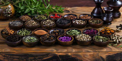 Wall Mural - herbs and spice selection. AI generated.	