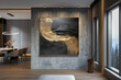 Wall piece of art with a minimalist abstract design, utilizing gold elements to add depth and intrigue.