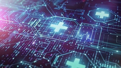 Aufkleber - A digital medical background featuring a blue and black design with a prominent cross symbol.