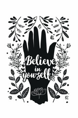 Wall Mural - A hand with a flowery background and the words believe in yourself