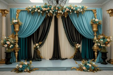 Canvas Print - Luxury wedding stage decoration. stage decoration for wedding. wedding ceremonies decoration. wedding hall decoration. elegant wedding stage with flowers.