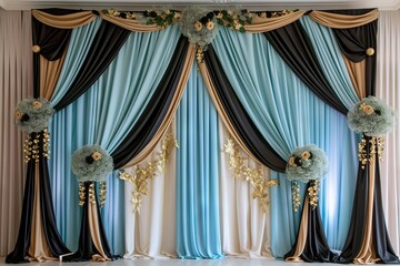 Wall Mural - Luxury wedding stage decoration. stage decoration for wedding. wedding ceremonies decoration. wedding hall decoration. elegant wedding stage with flowers.