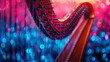 Neon Glow: Intimate Harp Detail in Symphony Orchestra