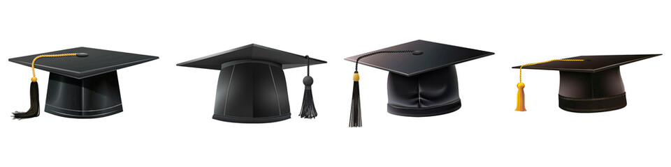 Collection of Graduation Cap isolated on transparent png background. Generative ai