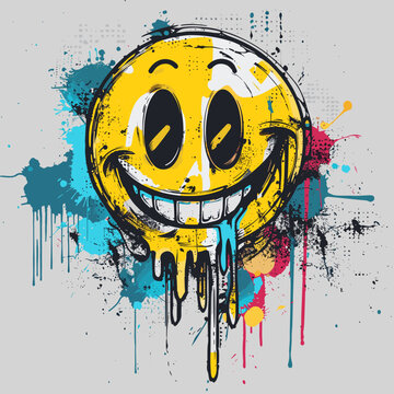 Funny smiley face on a grunge background. Vector illustration.