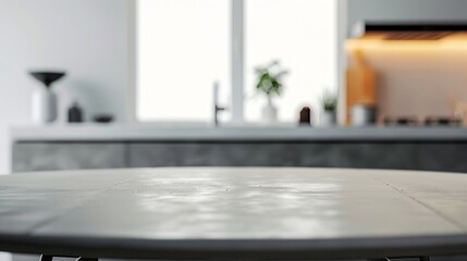 Poster - Minimalist Monochromatic Kitchen with Polished Concrete Table for Product Display