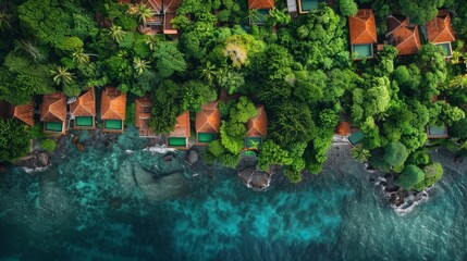 Wall Mural - Island Getaway: Aerial Photography of Touristic Bungalows in Island