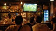 © Javid - Friends watch sport tv in the pub. Soccer or football fans High quality AI generated image