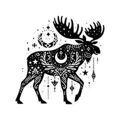 Wall Mural - Moose silhouette in bohemian, boho, nature illustration