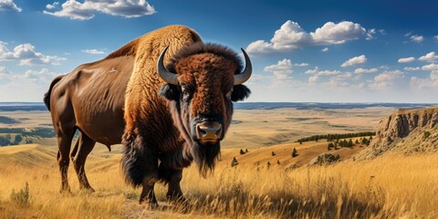 Poster - Majestic bison in scenic landscape