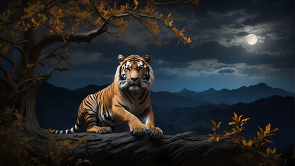 Wall Mural - tiger in the night