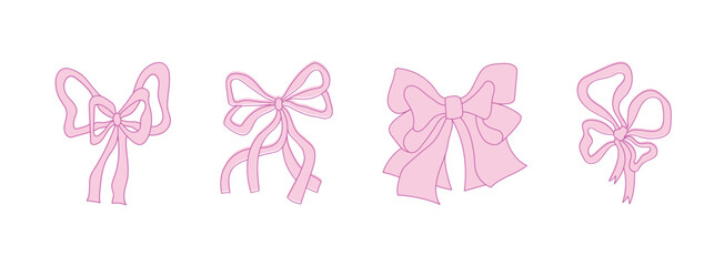 Aufkleber - Vector abstract hand-drawn illustration in simple linear minimal style, decorative frames for prints, invitations, cards with bows and ribbons.