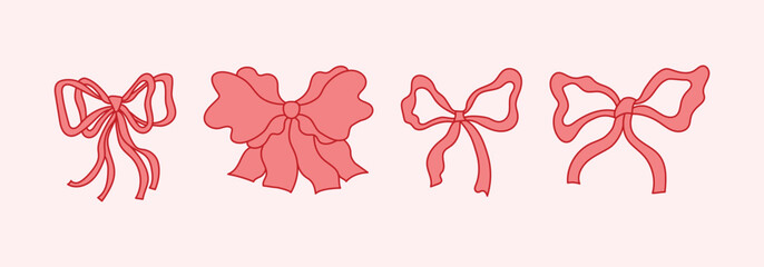 Fototapete - Vector abstract hand-drawn illustration in simple linear minimal style, decorative frames for prints, invitations, cards with bows and ribbons.