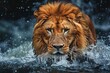 majestic lion drenched in water powerful wildlife portrait digital art