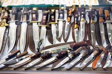 Wall Mural - Knives collection in showcase of souvenir shop in Toledo, Spain.