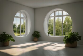 Wall Mural - summer landscape illustration Scandinavian 3D window empty room design White interior