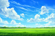 Vibrant green rolling hills under a clear blue sky, depicting a serene and lush landscape.