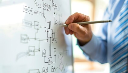 Leinwandbilder - Closeup of a manager's hand drawing a flowchart on a whiteboard