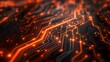 © horizon - A dark background with glowing orange and red circuit lines, representing data flow in technology.