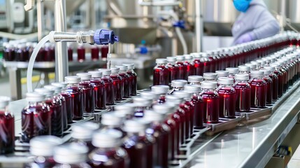 Poster - Food and Beverage Processing: Pictures of food production lines, bottling plants, and packaging operations 