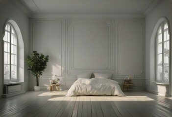 Wall Mural - Scandinavian interior 3D design empty room White illustration