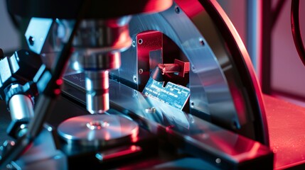 Poster - Quality check of metal alloys with a spectrometer, close-up, detailed probe and digital readout 
