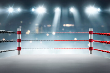 Canvas Print - Black and red rope on the boxing ring