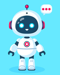 Cute cartoon robot assistant. Artificial intelligence, online support.