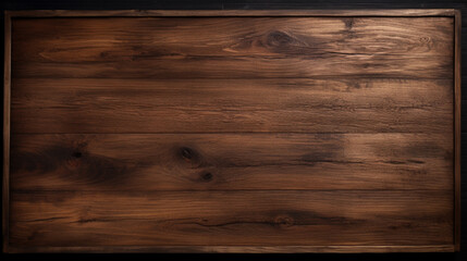 Sticker - imagine A top-down view of an empty wooden panel in a dark teak color.