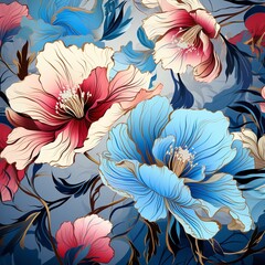 Naklejka na meble Decorative loose flower interpretations, elegant and flowing, repeating vector pattern for highend textile printing ,  vector and illustrations