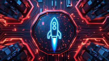 Canvas Print - Futuristic Circuit Board with Rocket Icon