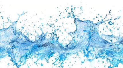 Canvas Print - Close up blue Water splash with bubbles on white background. water. Illustrations