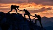 © Jaam - Teamwork concept with man helping friend reach the mountain top , climbing friends helping each other as a team reach the mountain peak