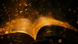 © wanchai - A book with gold dust on the pages. The dust is falling out of the book and creating a beautiful, sparkling effect. The book is open to a page with a gold-colored text