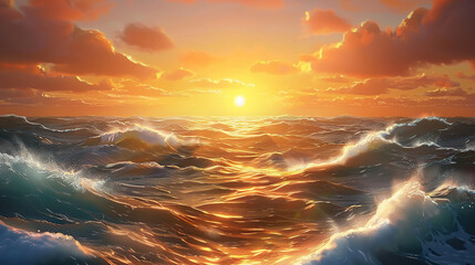 Wall Mural - Abstract Seascape Sunset Background Golden