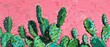 Bright green cacti on vivid pink background. Stylised hand painting, AI digital design. Summer, holidays, exotic, florist, tequila, party, posters art, cards concepts. 
