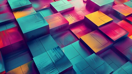 Poster - Abstract of geometrical cube pattern with vibrant and pastel colored on it, modern background design wallpaper