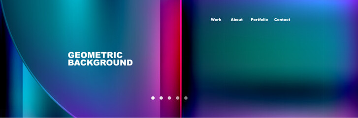 Poster - Geometric background featuring shades of azure, purple, and electric blue in rectangles, circles, and patterns. A modern and techinspired design with a touch of magenta and violet