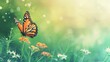 Monarch butterfly on orange flower with green bokeh background