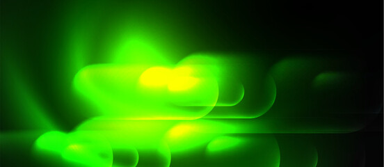 Poster - A vibrant green automotive lighting casts a bright circle on a dark background. The electric blue hue contrasts beautifully with the black, creating a striking pattern in macro photography