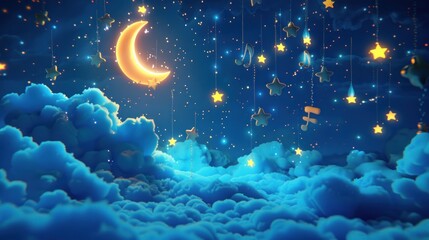 Wall Mural - A colorful, starry sky with a large, glowing moon.