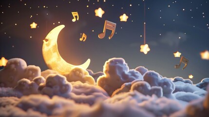 Wall Mural - A colorful, starry sky with a large, glowing moon.
